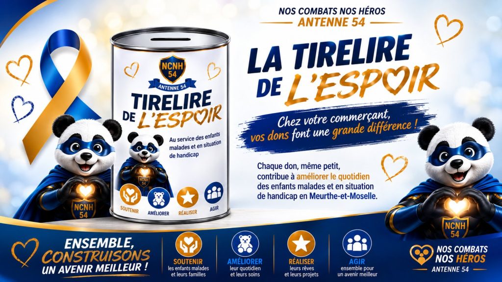Tirelire de l'espoir pour les dons à l'association Nos Combats Nos Héros 54